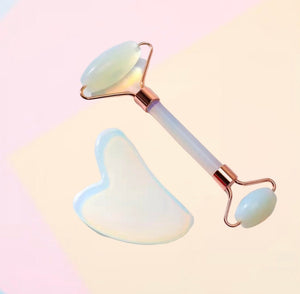 Opalite Rose Gold Gua Sha & Jade Roller Set